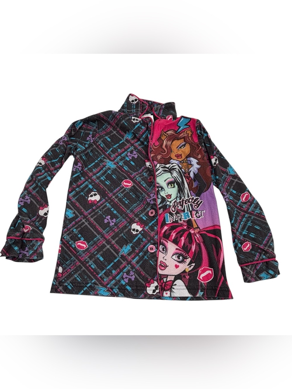 Monster High Girls' Pink & Black Character Button-Up Top Size S(6/6x)